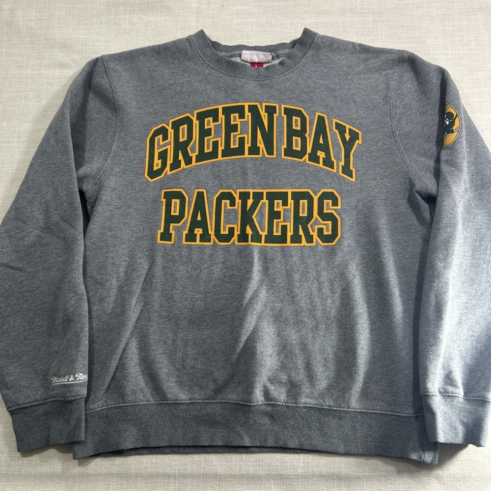 Mitchell Ness Sweatshirt Adults L Gray Throwback Fleece Greenbay Packers - Picture 2 of 15